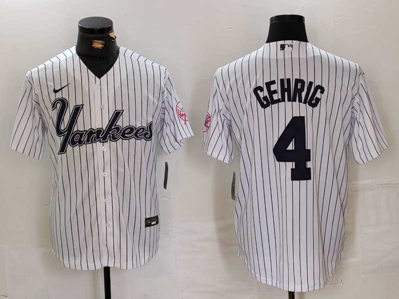 Men's New York Yankees #4 Lou Gehrig White Pinstripe Fashion Cool Base Jersey,We sell and wholesale Men's New York Yankees #4 Lou Gehrig White Pinstripe Fashion Cool Base Jersey on line form chian!